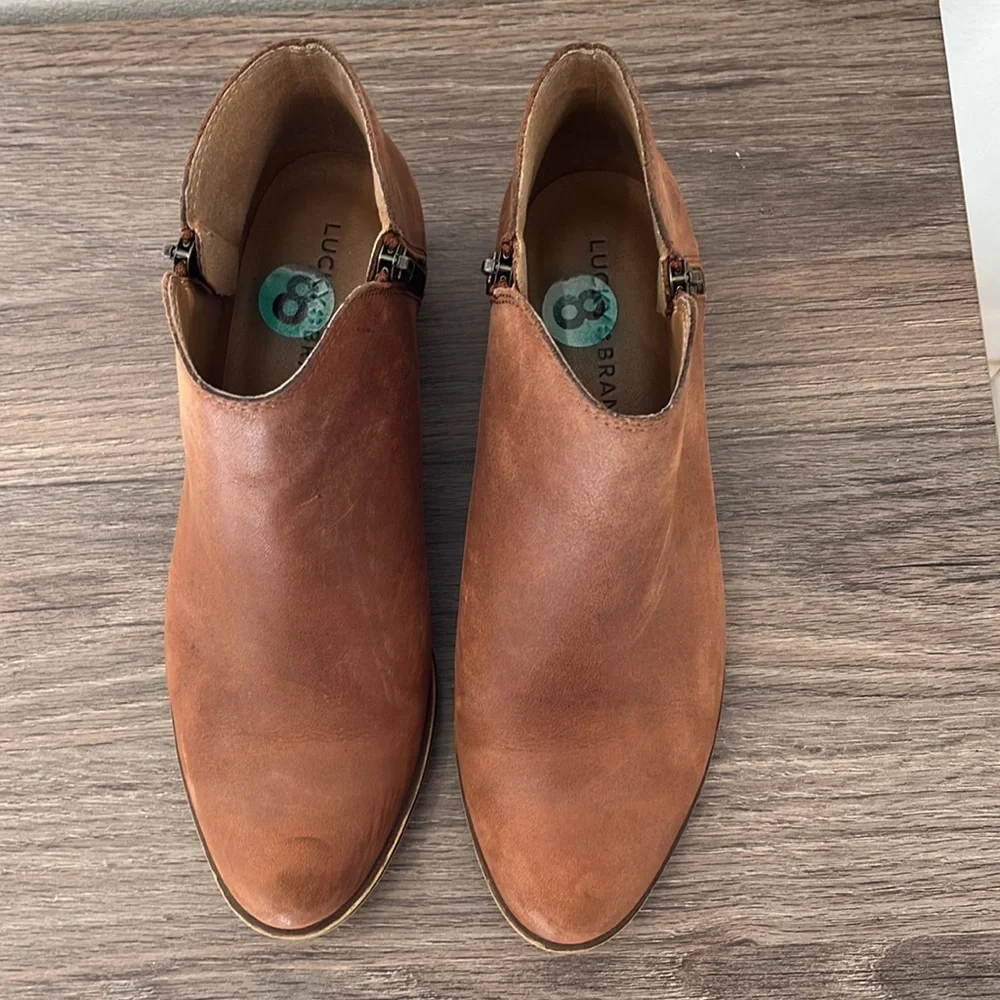 Lucky Brand Booties Brown Leather Burklee Size 8 - Picture 3 of 10